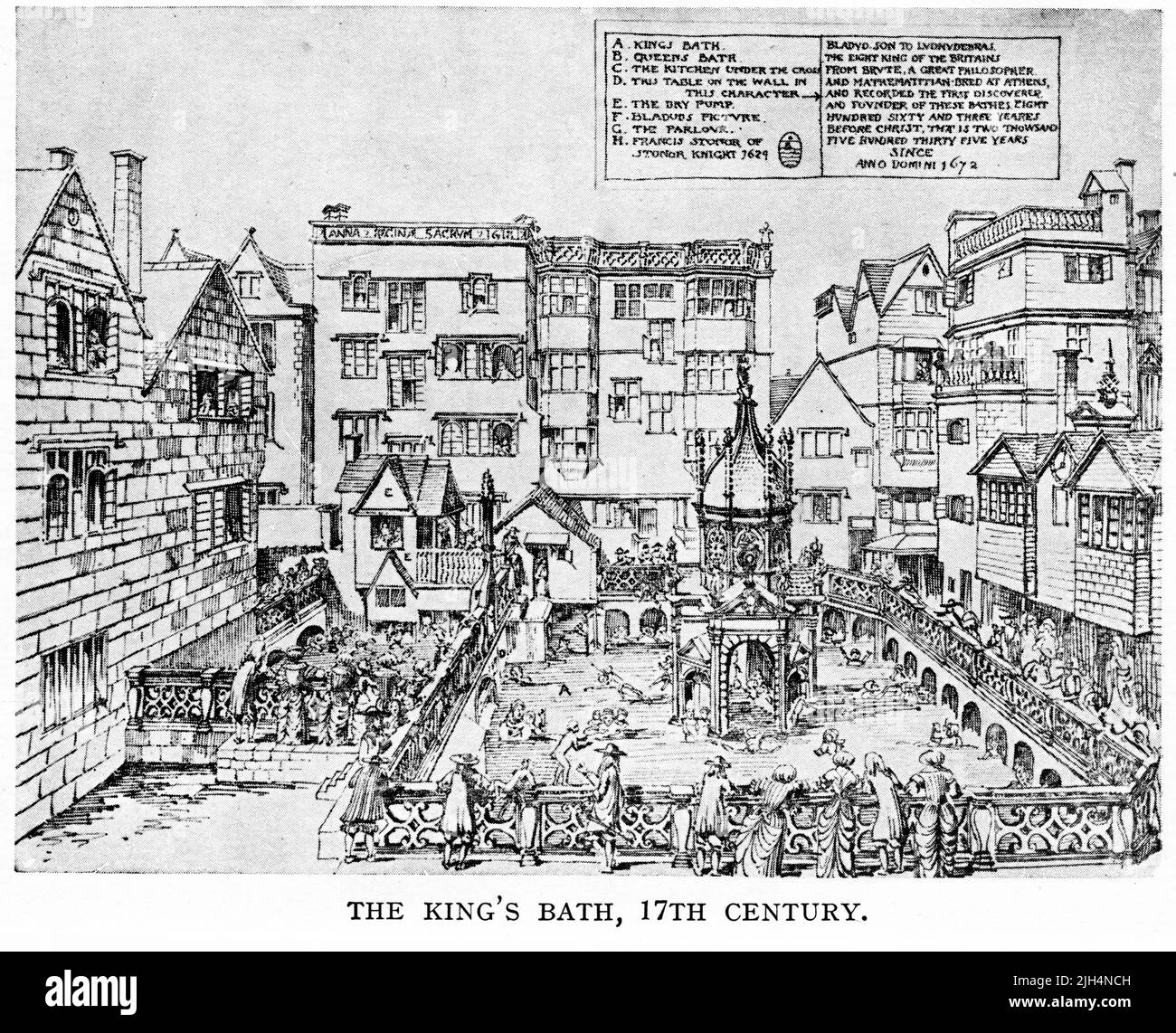 Grabado del baño del rey en el siglo 17th Foto de stock