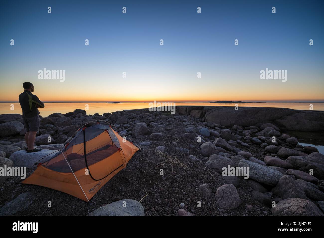 Camping en la isla de Huovari, Virolahti, Finlandia Foto de stock