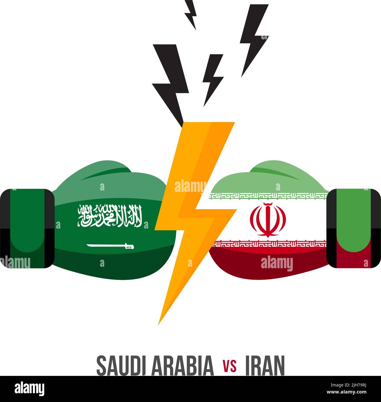 Arabia Saudí contra Irán. Concepto de partido deportivo, guerra comercial, lucha o guerra en la frontera entre KSA e irán. Ilustración vectorial. Ilustración del Vector