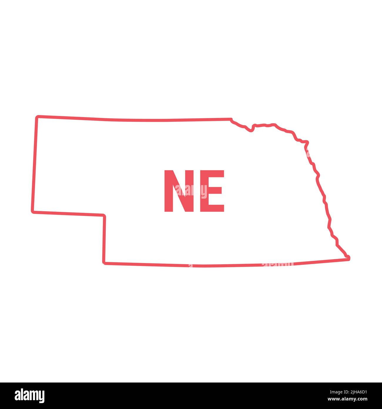 Nebraska Mapa del estado de los Estados Unidos borde de contorno rojo. Ilustración aislada en