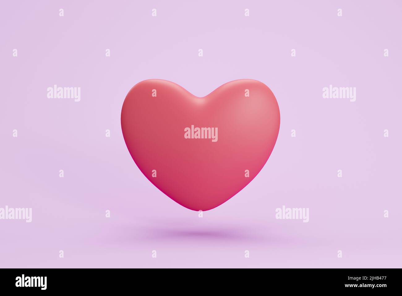 Corazón rojo sobre fondo rosa. Icono del corazón, como y amor 3D ilustración Foto de stock