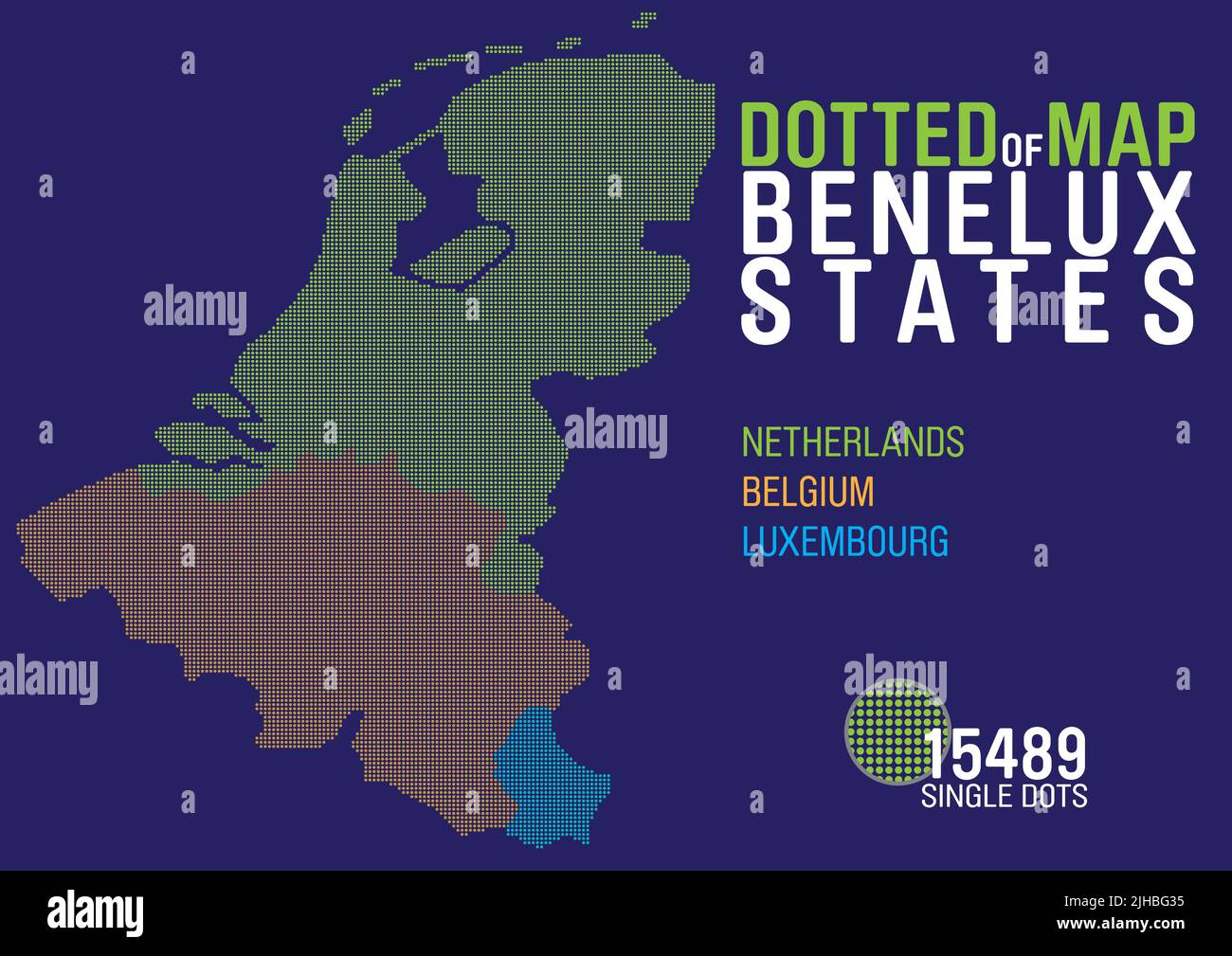 un mapa punteado de los estados del benelux países bajos, bélgica y luxemburgo Ilustración del Vector