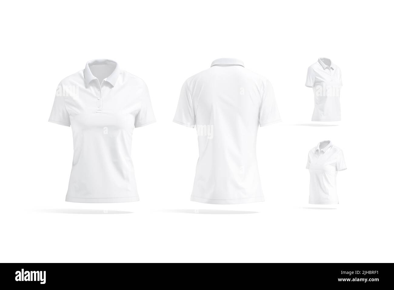 Blanco mujeres en blanco mockup camisa polo, diferentes puntos de vista Foto de stock