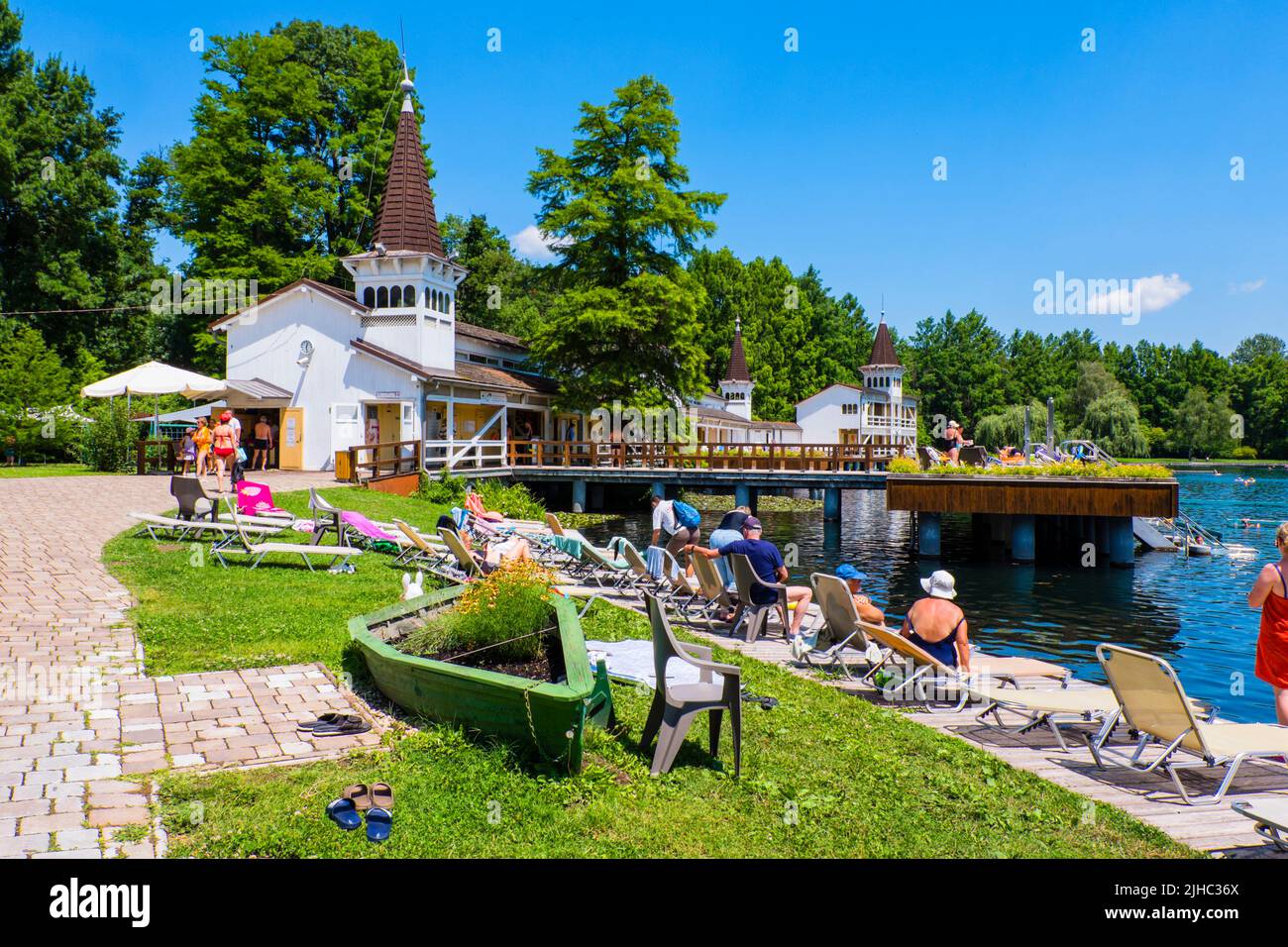 Lago termal, Heviz, Hungría Foto de stock