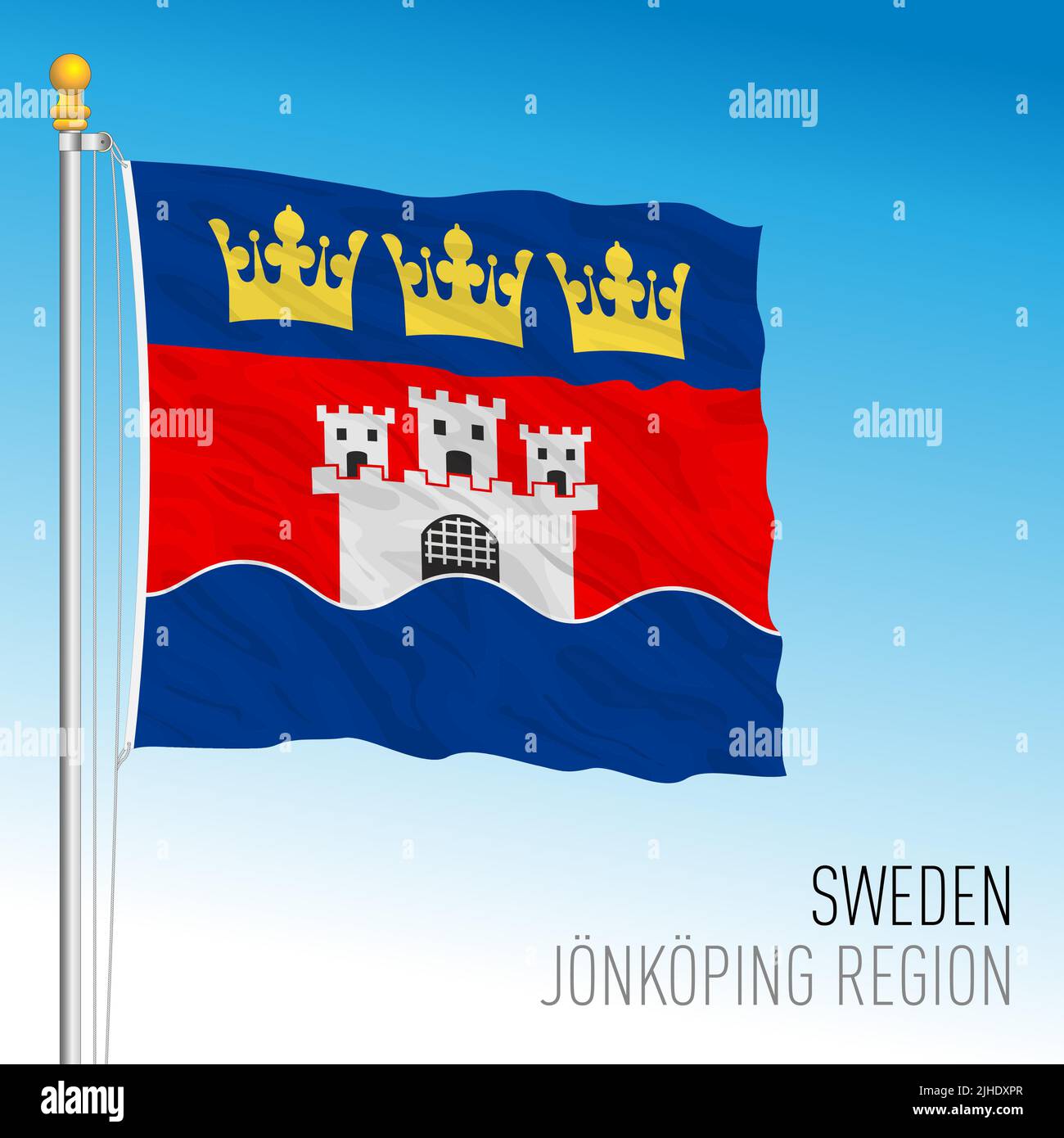 Bandera regional del condado de Jonkoping, Reino de Suecia, ilustración de vectores Ilustración del Vector