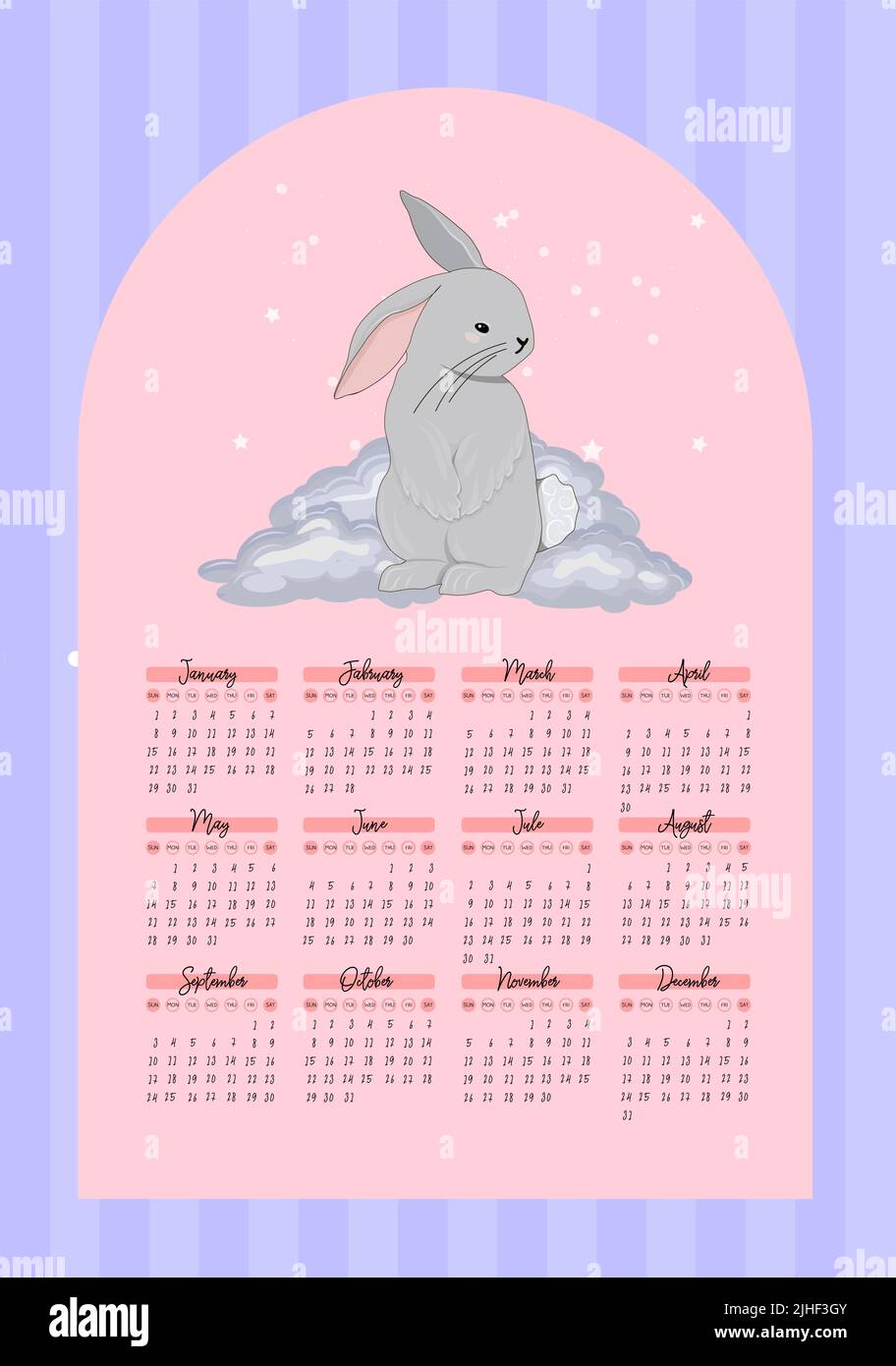 calendario 2023 con lindo conejo. Calendario de páginas verticales de 12  meses símbolo de mascota de personaje de liebre año. lindo conejito 2023 al  calendario chino. ilustración vectorial 8568191 Vector en Vecteezy