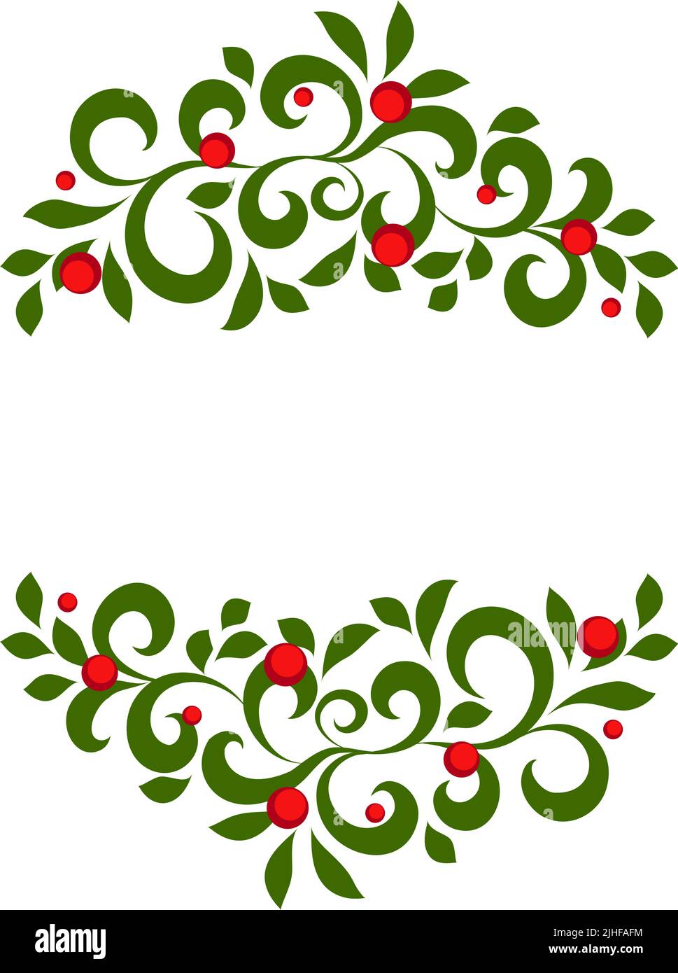 Feliz Navidad vector ornamento marco verde con ramas y bayas rojas con lugar para el texto. Vacaciones de invierno elemento para tarjeta de felicitación Ilustración del Vector