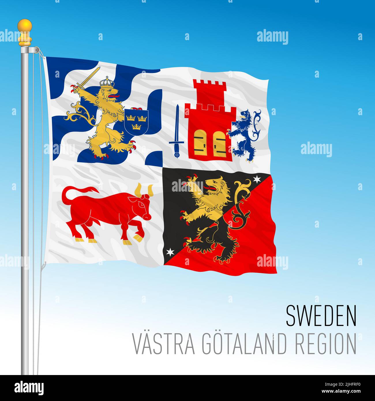 Bandera regional del condado de Vastra Gotland, Reino de Suecia, ilustración de vectores Ilustración del Vector