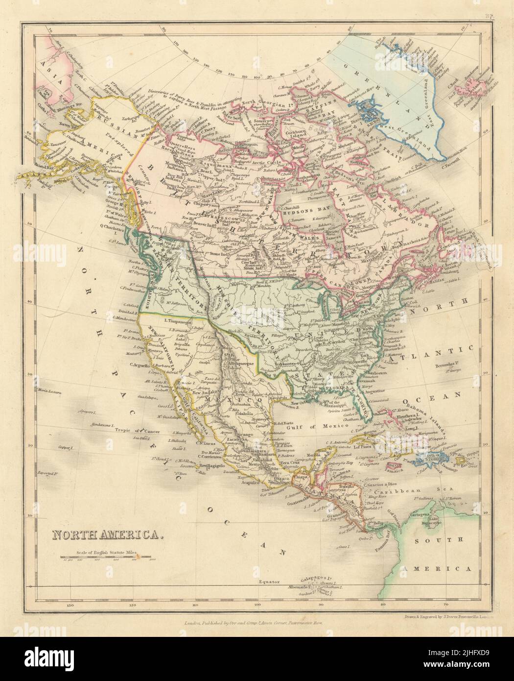 América del Norte. Territorios del Oeste y Missouri. EE.UU. Excluye Texas. Mapa DOWER 1845 Foto de stock