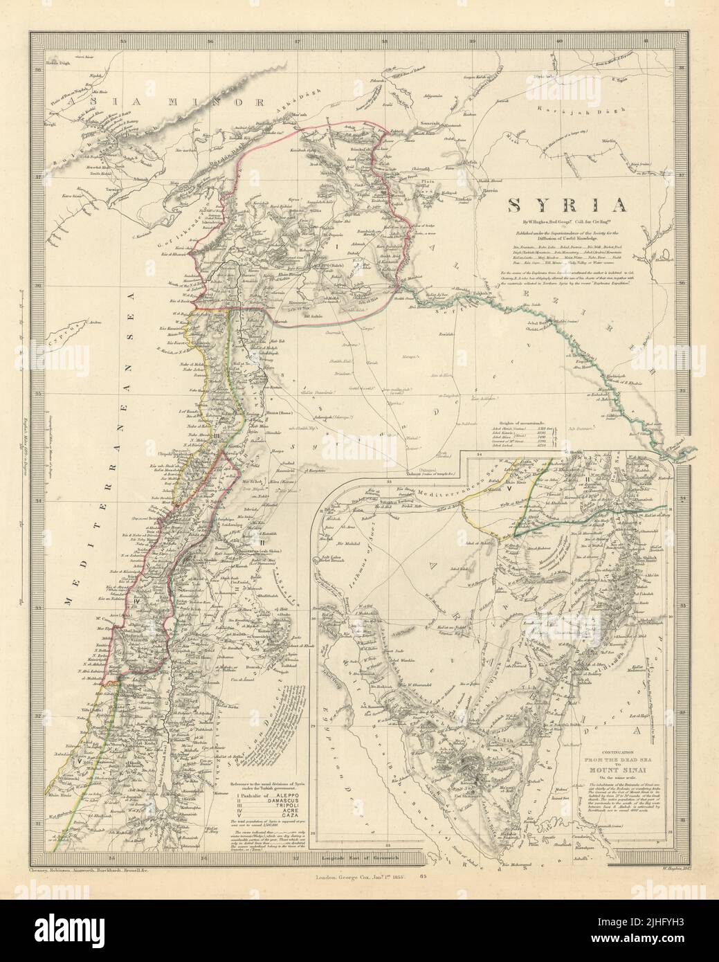 LEVANT. Siria Palestina Líbano (moderno). Sinaí. Mapa antiguo de SDUK 1855 Foto de stock