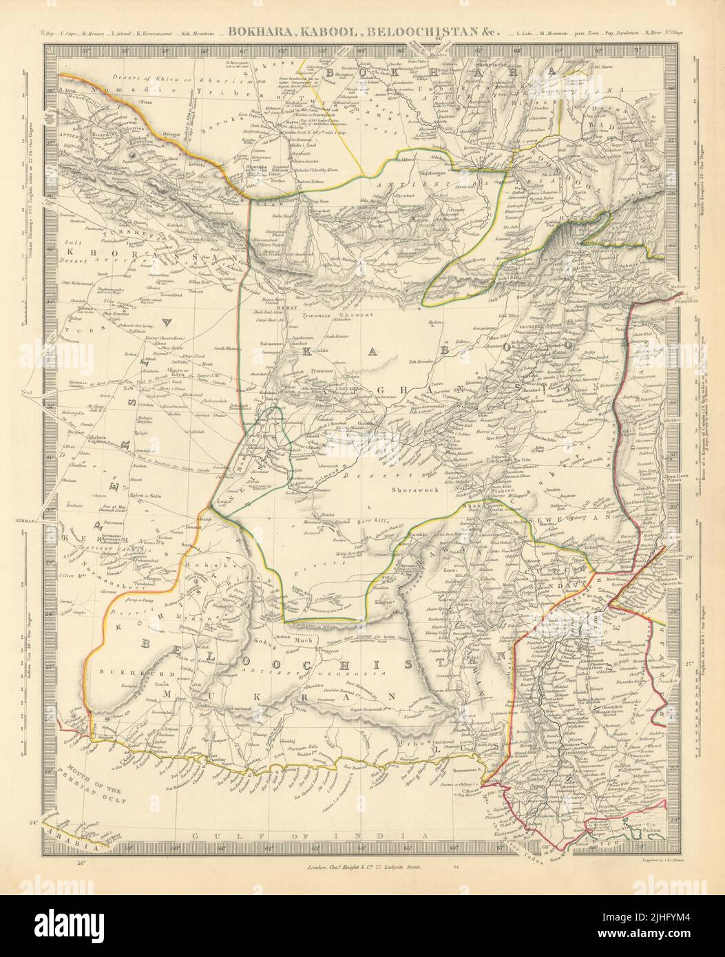 BOKHARA KABUL Y BALUCHISTÁN. Afganistán Khorassan Sinde Pakistán. Mapa SDUK 1851 Foto de stock
