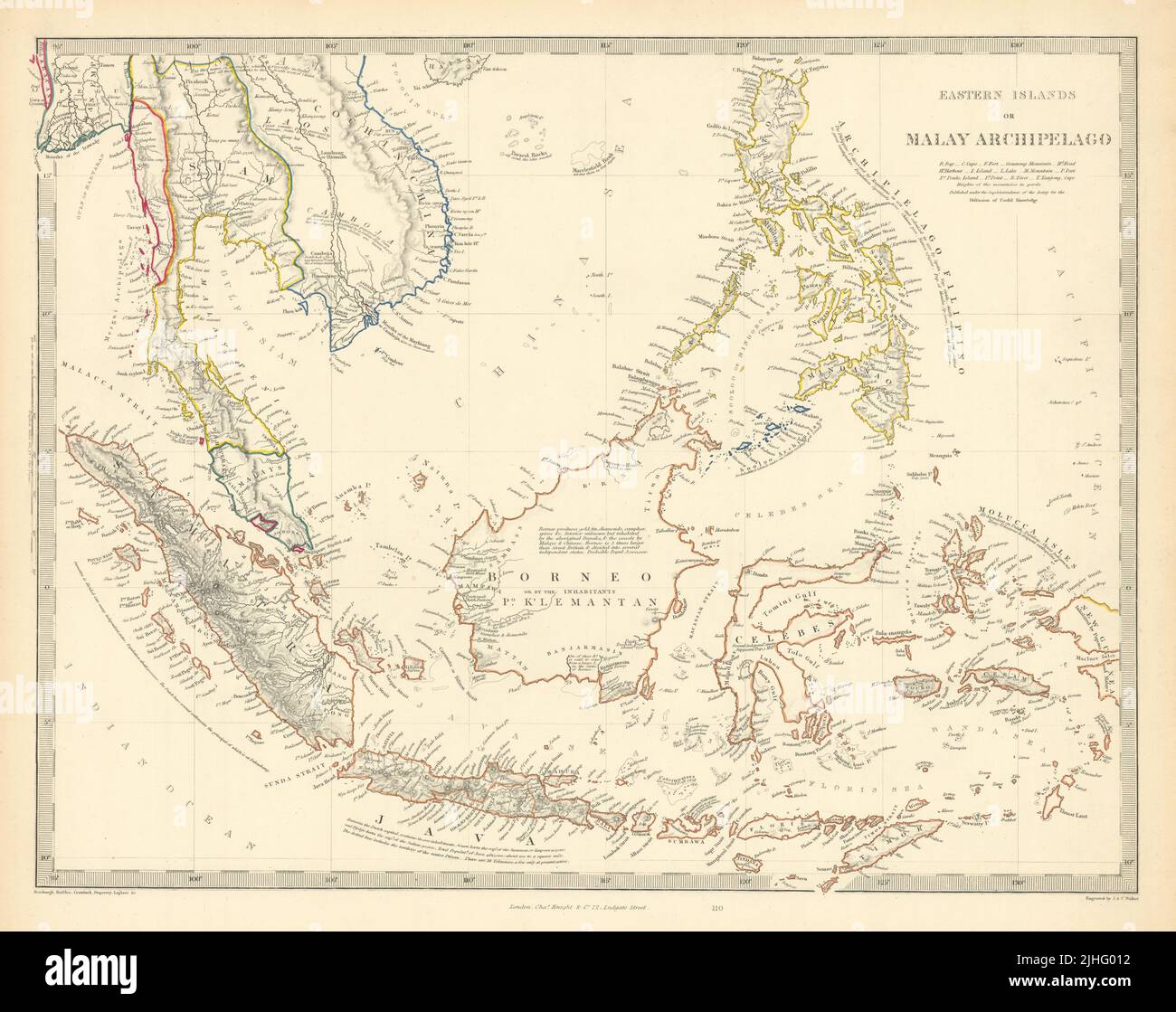 ARCHIPIÉLAGO MALAYO. Indonesia Malasia Filipinas Indochina. Mapa antiguo de SDUK 1851 Foto de stock