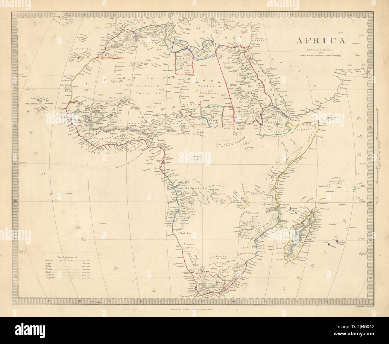 ÁFRICA. Mapa pre-datación de mucha exploración. Montañas de Kong. SDUK 1851 antiguo Foto de stock