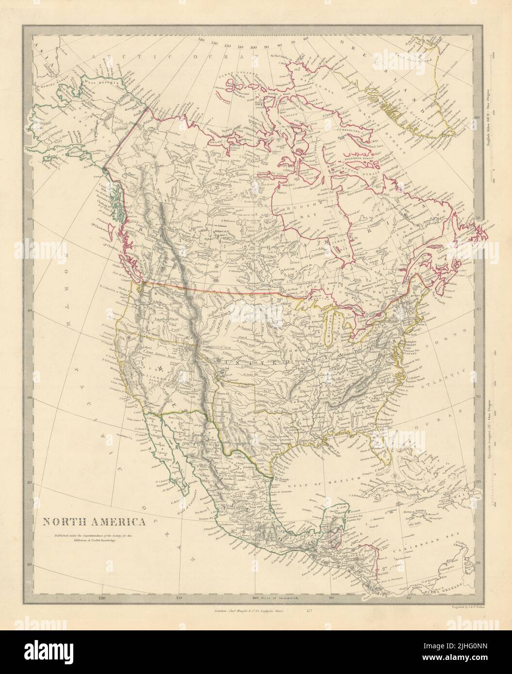 AMÉRICA DEL NORTE. República de Texas. California mexicana. Rusia América SSUK 1851 mapa Foto de stock