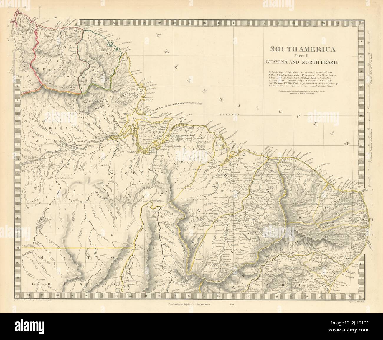 AMAZONIA. Mostrando tribus indias. Guyana Surinam Brasil. Recife. Mapa SDUK 1851 Foto de stock