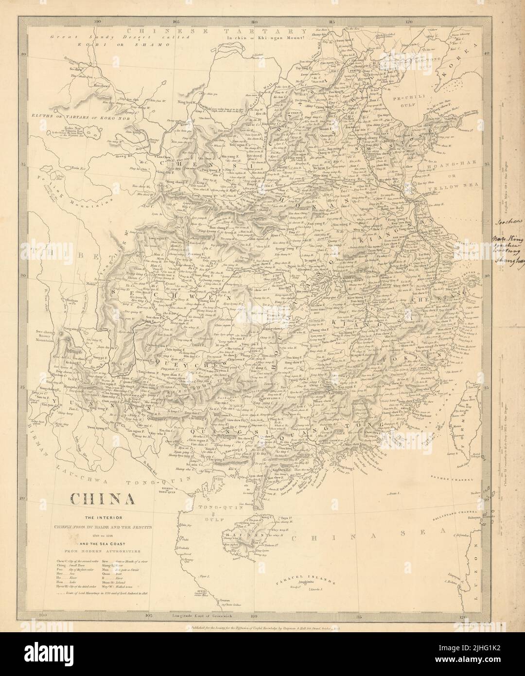 CHINA de Du Halde Jesuits McCartney Kyaikkami. Formosa Taiwán SSUK 1844 mapa Foto de stock