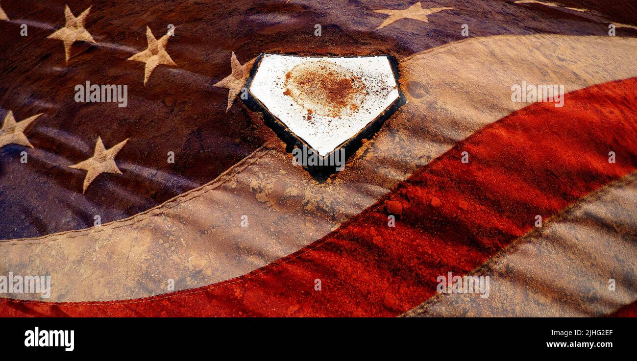Placa de béisbol para marcar en el juego American Pastime Flag Foto de stock