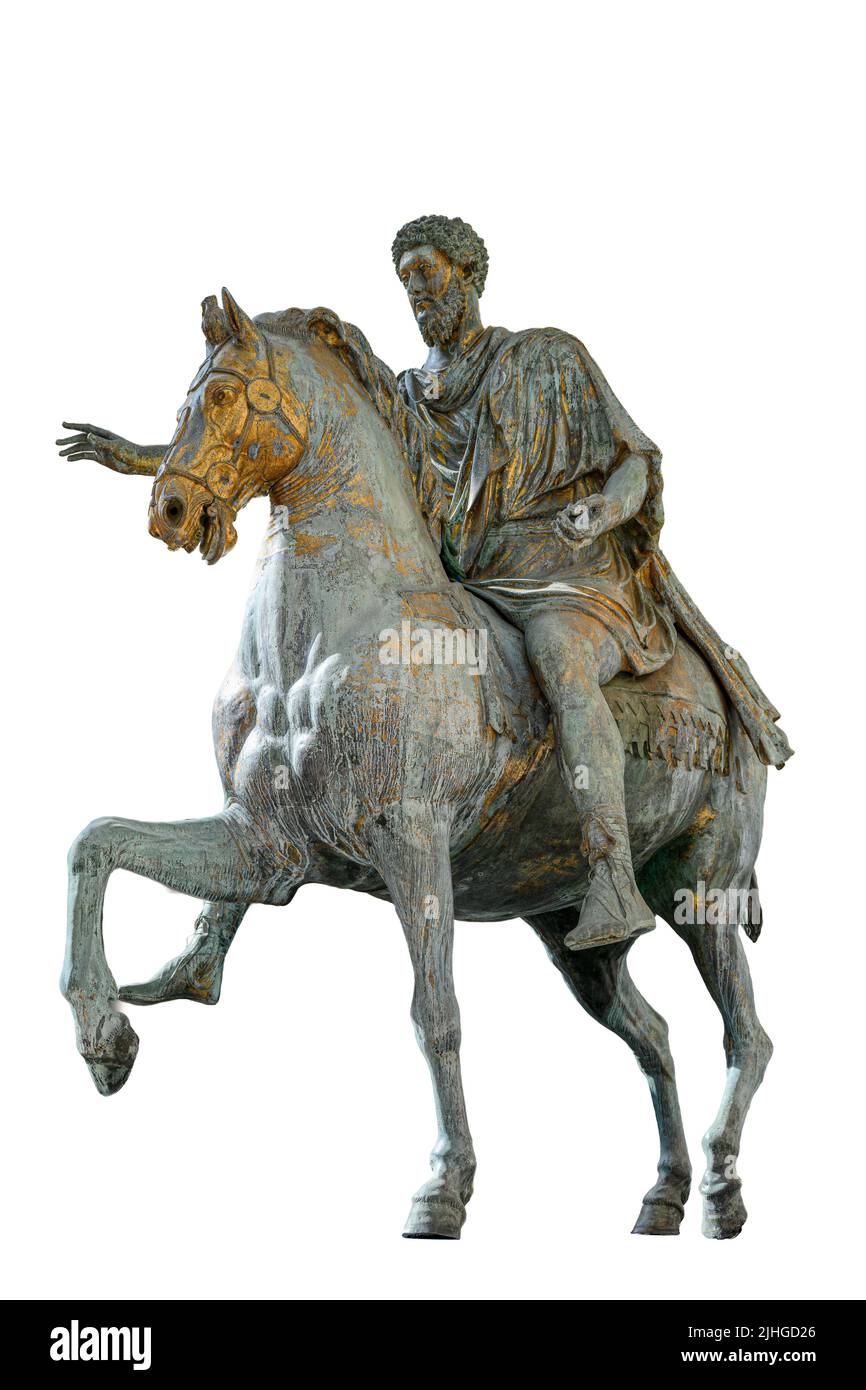 2º centuary ad Romanos, bronce, la estatua ecuestre del emperador Marco Aurelio en los Museos Capitolinos, Roma, Italia Foto de stock