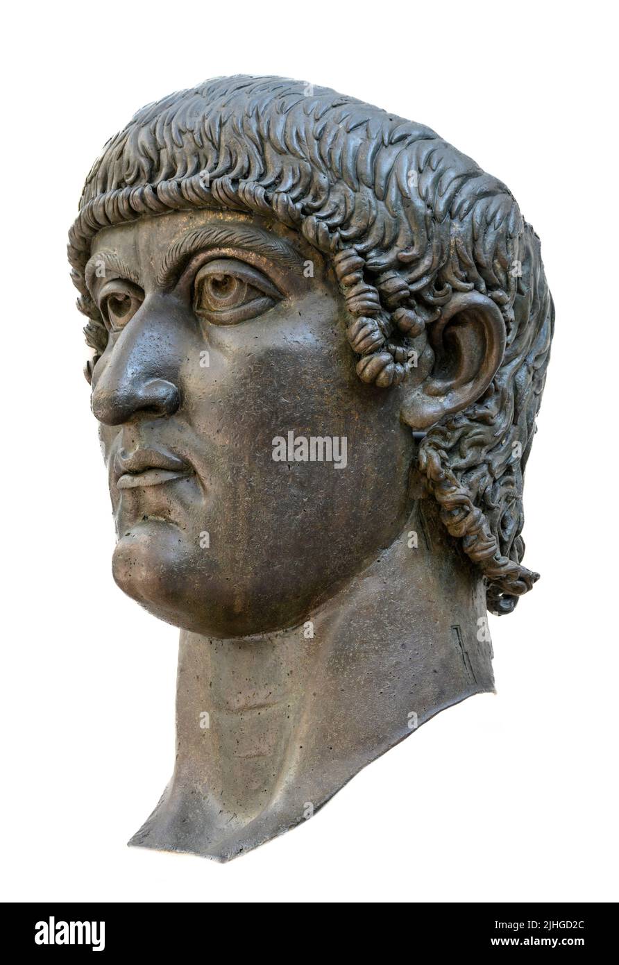 La colosal cabeza de bronce de Constantino el Grande en el Palazzo dei Conservatori, parte de los Museos Capitolinos, Roma, Italia. Foto de stock