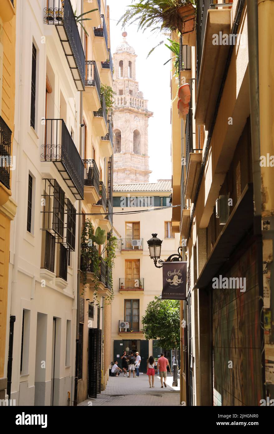 El precioso e histórico casco antiguo de Valencia, en España, Europa Foto de stock