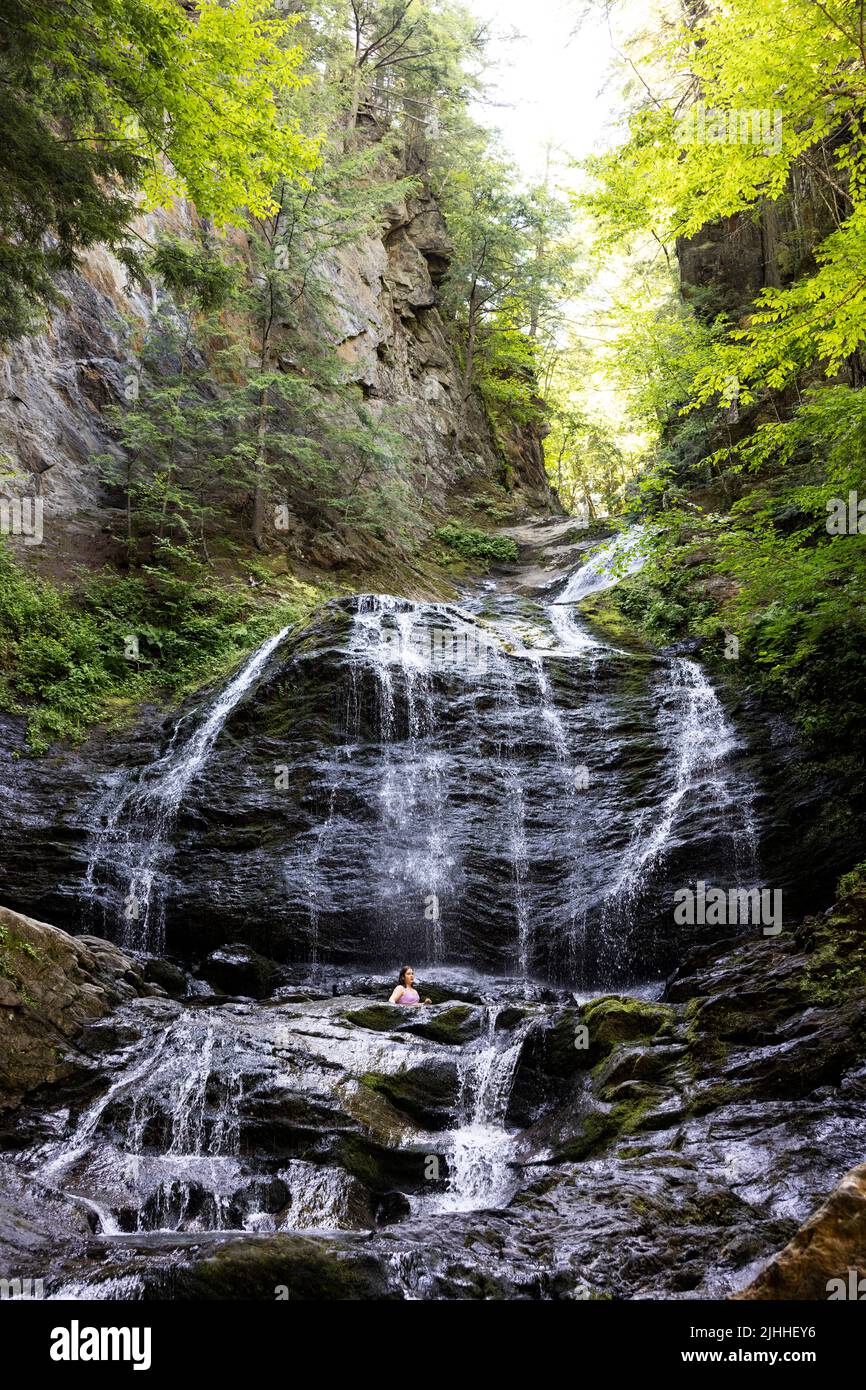 Moss Glen Falls cerca de Stowe, Vermont, EE.UU. Foto de stock