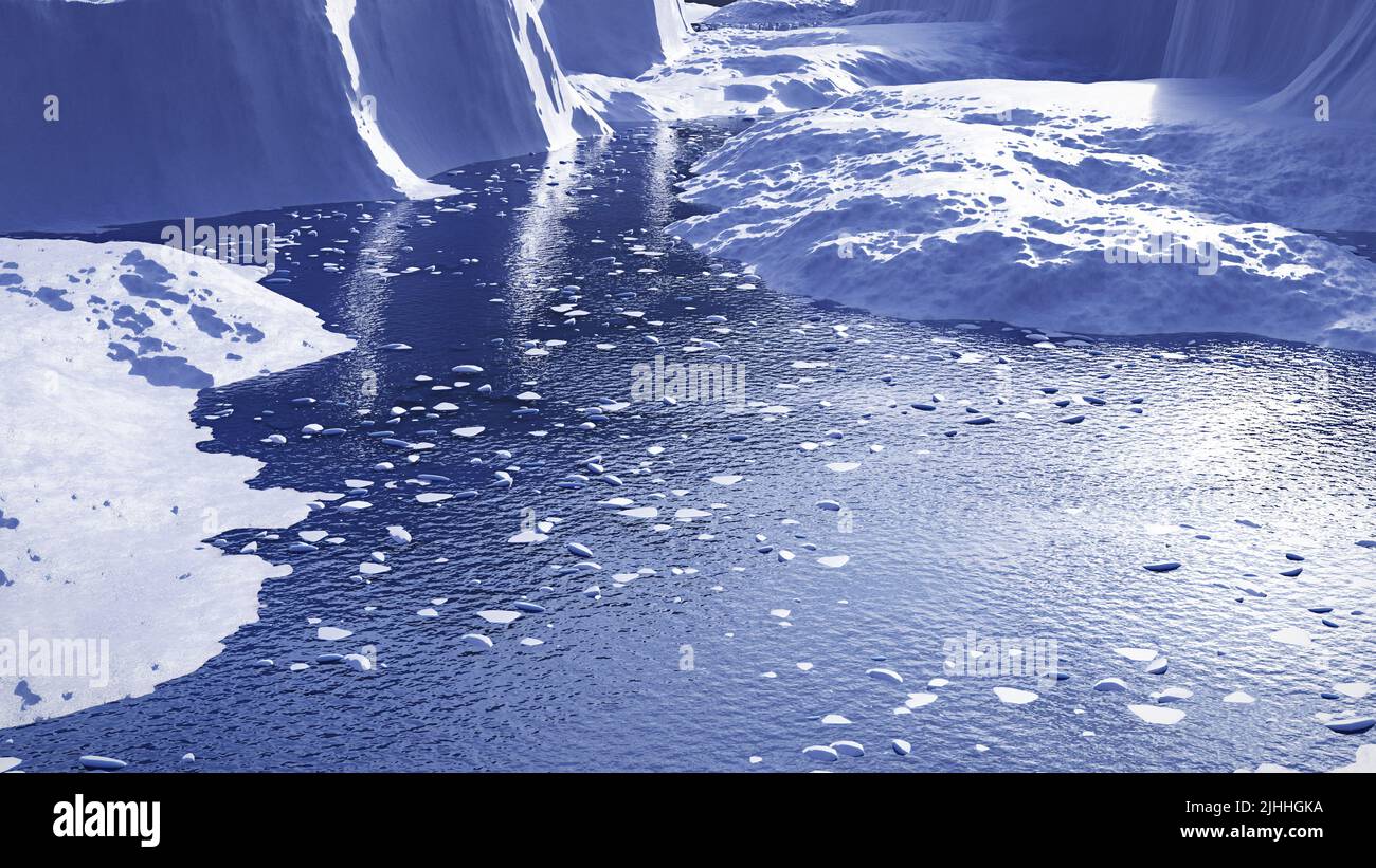mar helado ártico con témpanos de hielo y icebergs, vista aérea Foto de stock