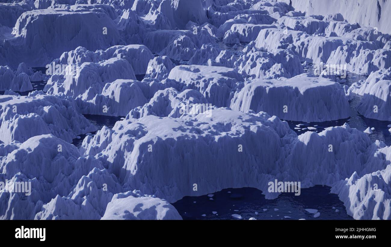 mar ártico congelado con témpanos de hielo, hielo salado y icebergs Foto de stock