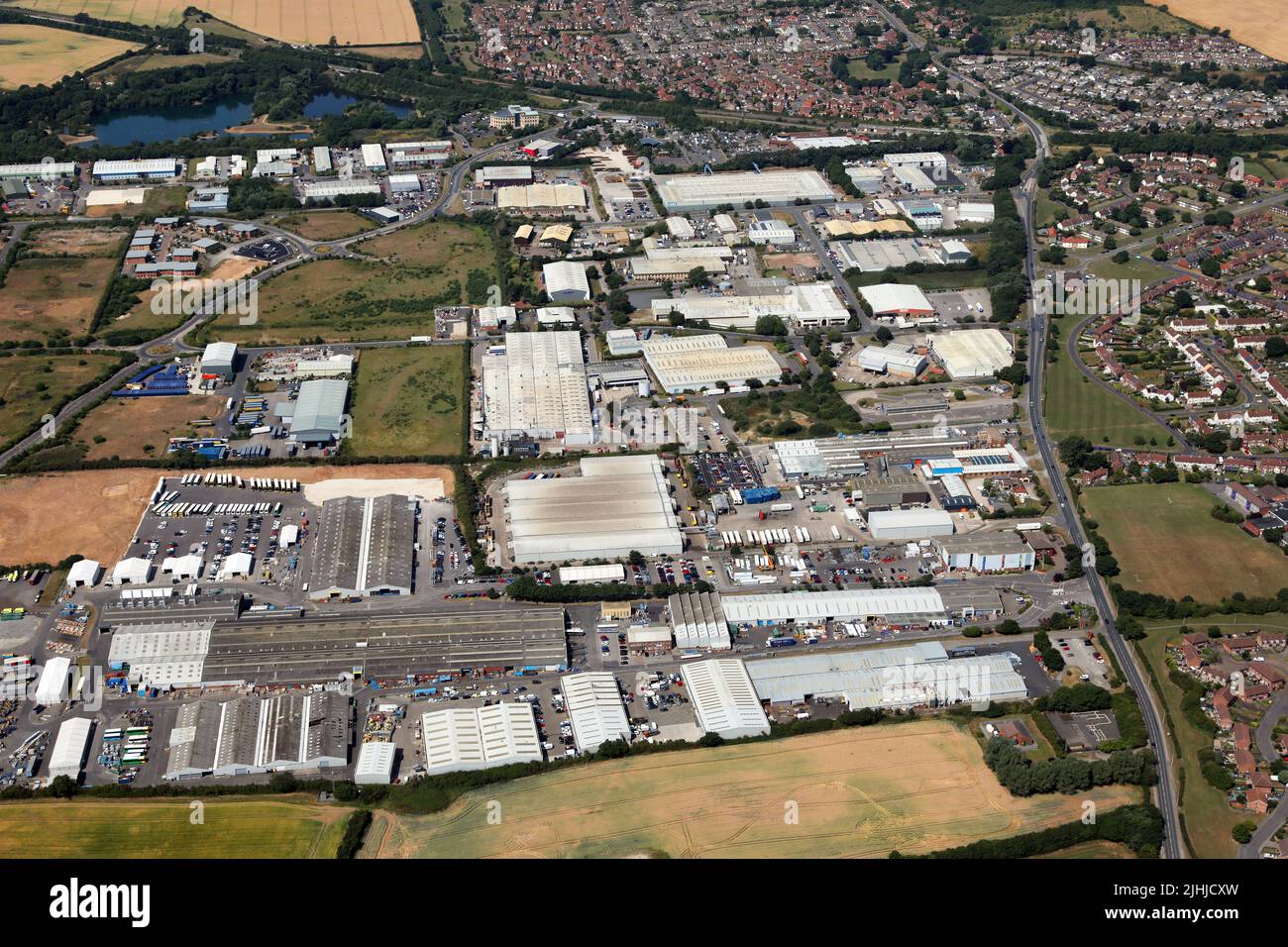 Vista aérea de Eastfield Industrial Estate, Eastfield, Scarborough, North Yorkshire Foto de stock
