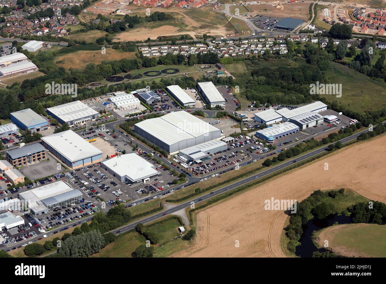 Vista aérea de Saint James Retail Park, Knaresborough, North Yorkshire Foto de stock