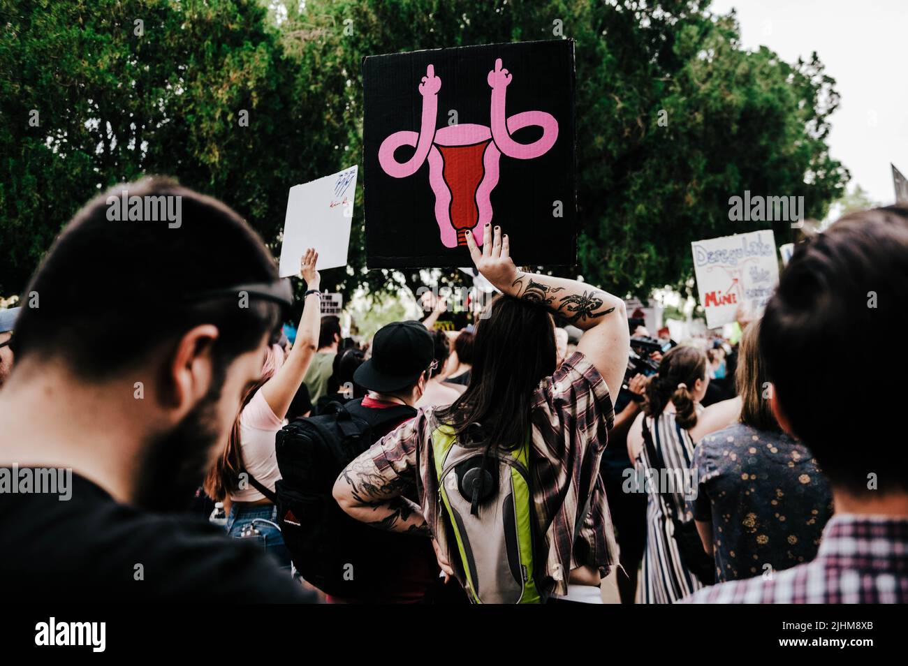 Foto de protesta en la marcha de las prohibiciones de nuestros cuerpos en Phoenix, Arizona. Foto de stock