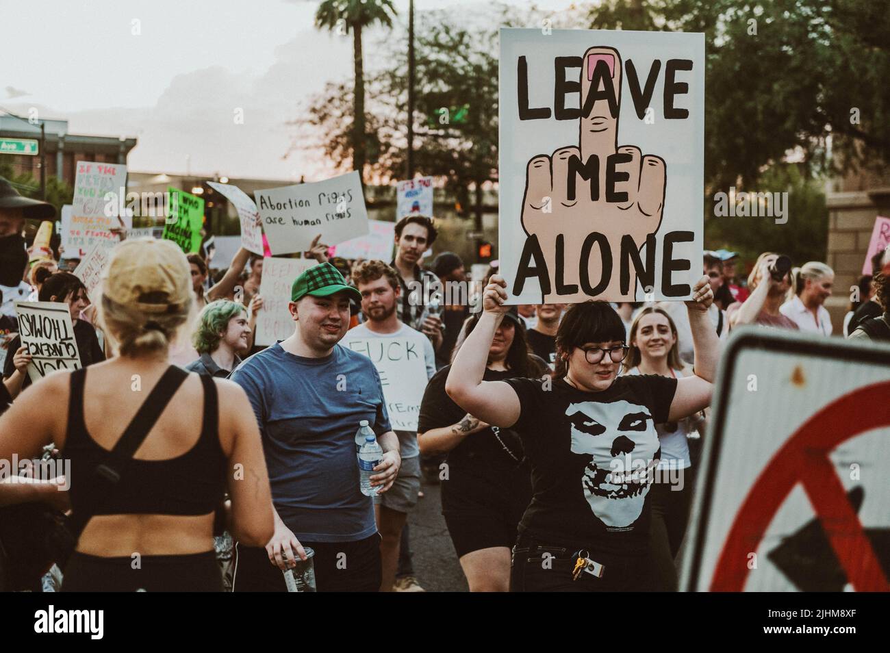 Foto de protesta en la marcha de las prohibiciones de nuestros cuerpos en Phoenix, Arizona. Foto de stock