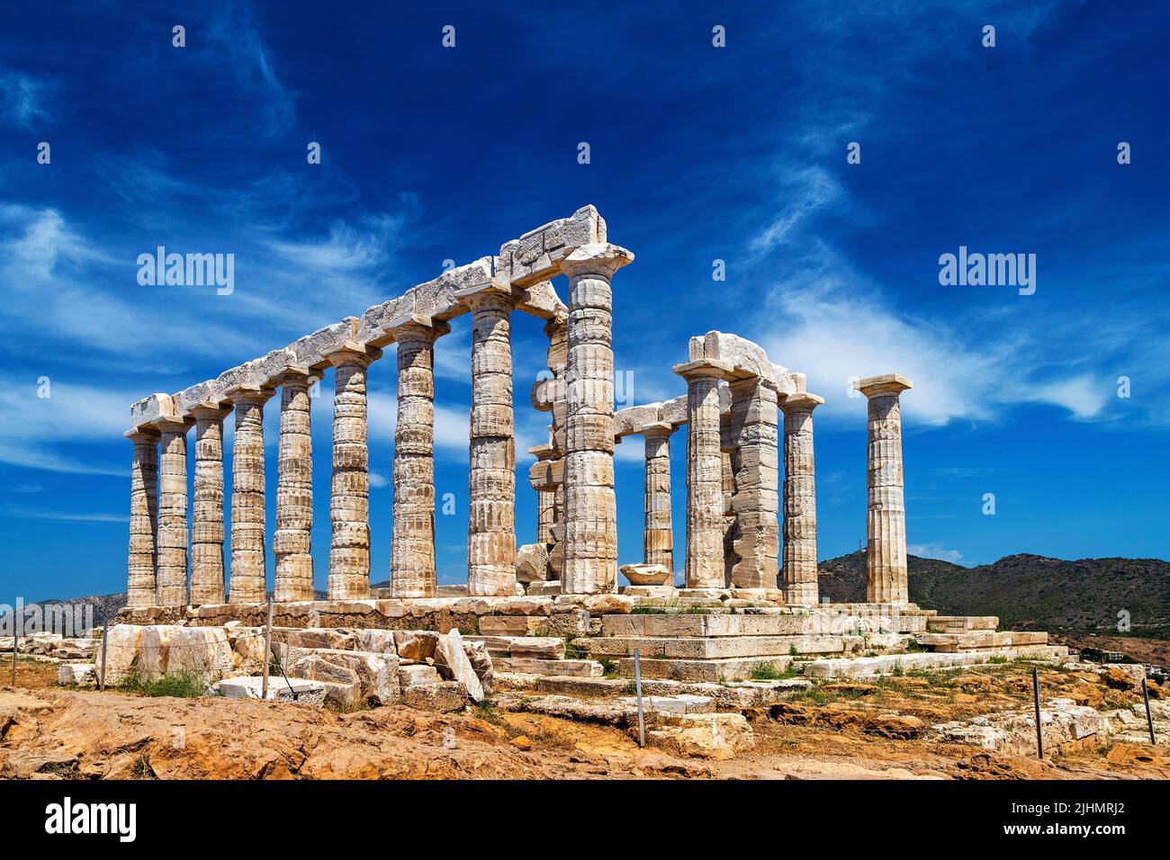 Templo de Poseidón ('Neptuno'), Cabo Sounion, Ática, Grecia Foto de stock
