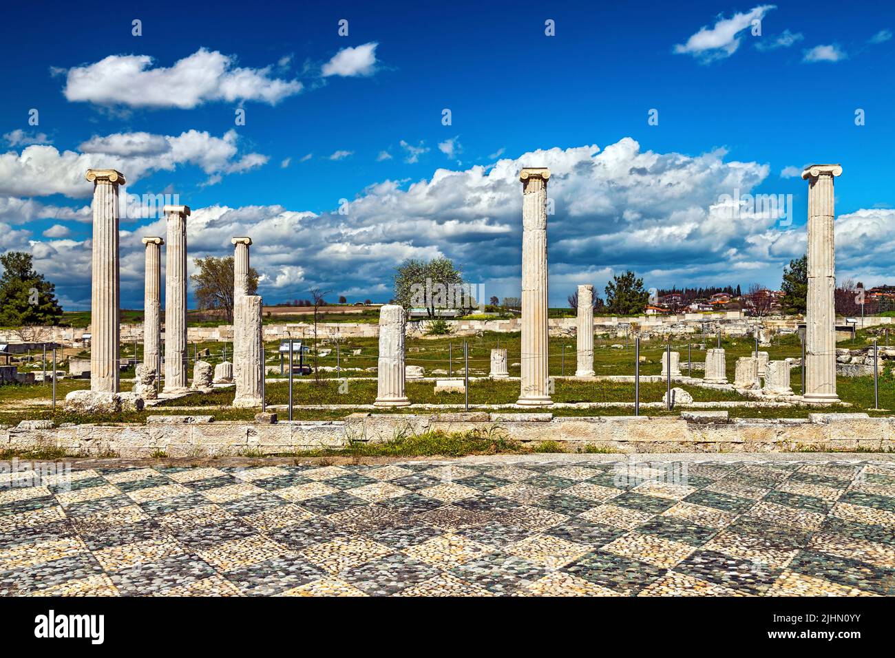 La 'Casa de Dionisio' en el sitio arqueológico de la antigua Pella, Macedonia, Grecia. Foto de stock