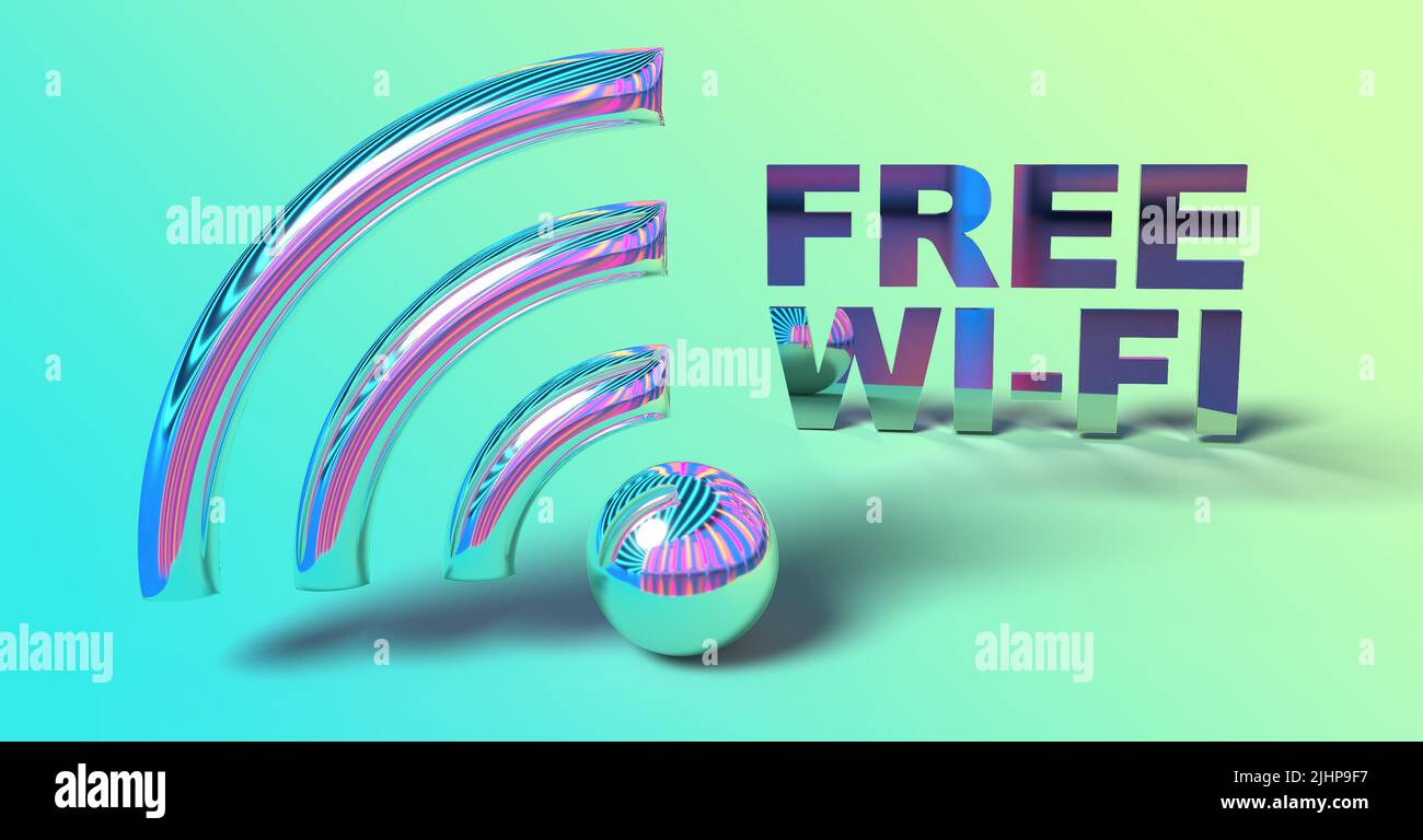 Reproducción 3D Wi-Fi gratuita, ilustración 3D colorida. Foto de stock