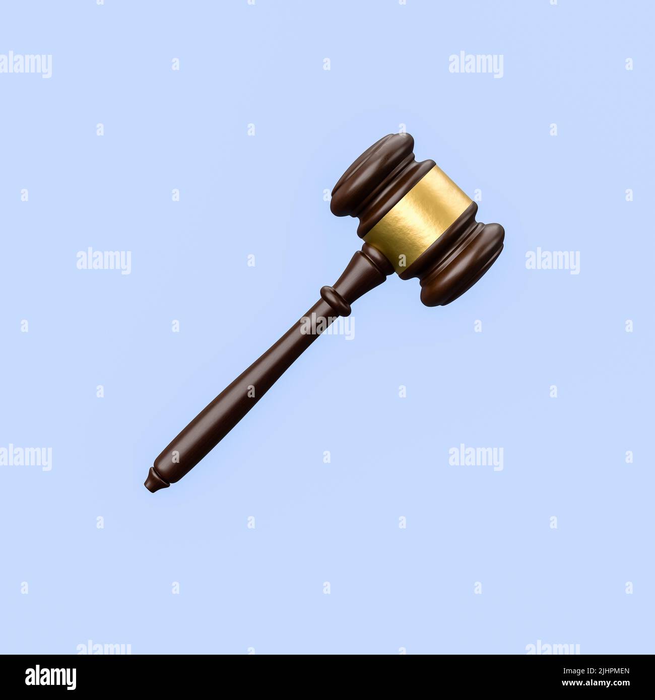 El mazo del juez aislado en el azul, concepto de la justicia Foto de stock