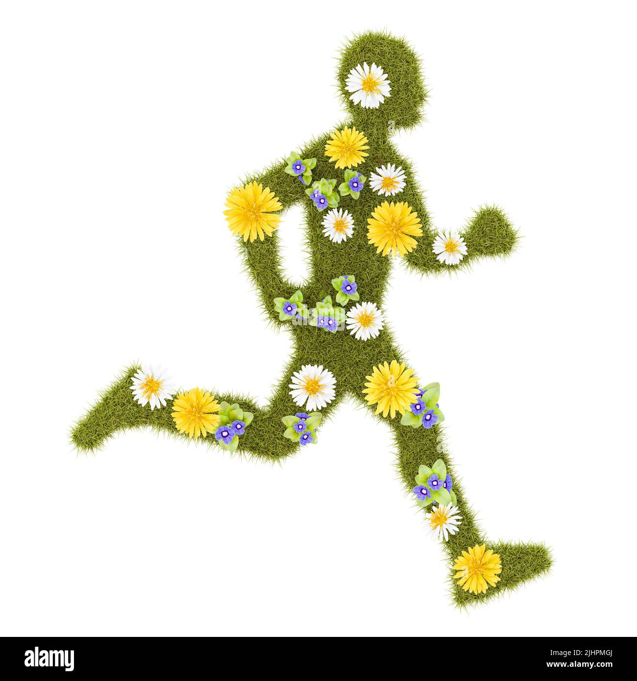 Forma de Runner aterciopelada con hierba y flor aislada Foto de stock