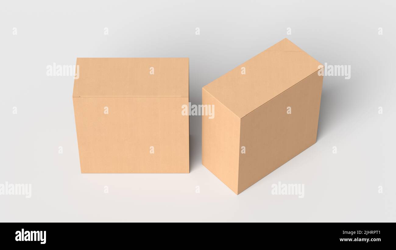 Dos cajas de cartón maqueta. Cajas de regalo cuadradas sobre fondo blanco.  Por encima de la vista. ilustración 3d Fotografía de stock - Alamy