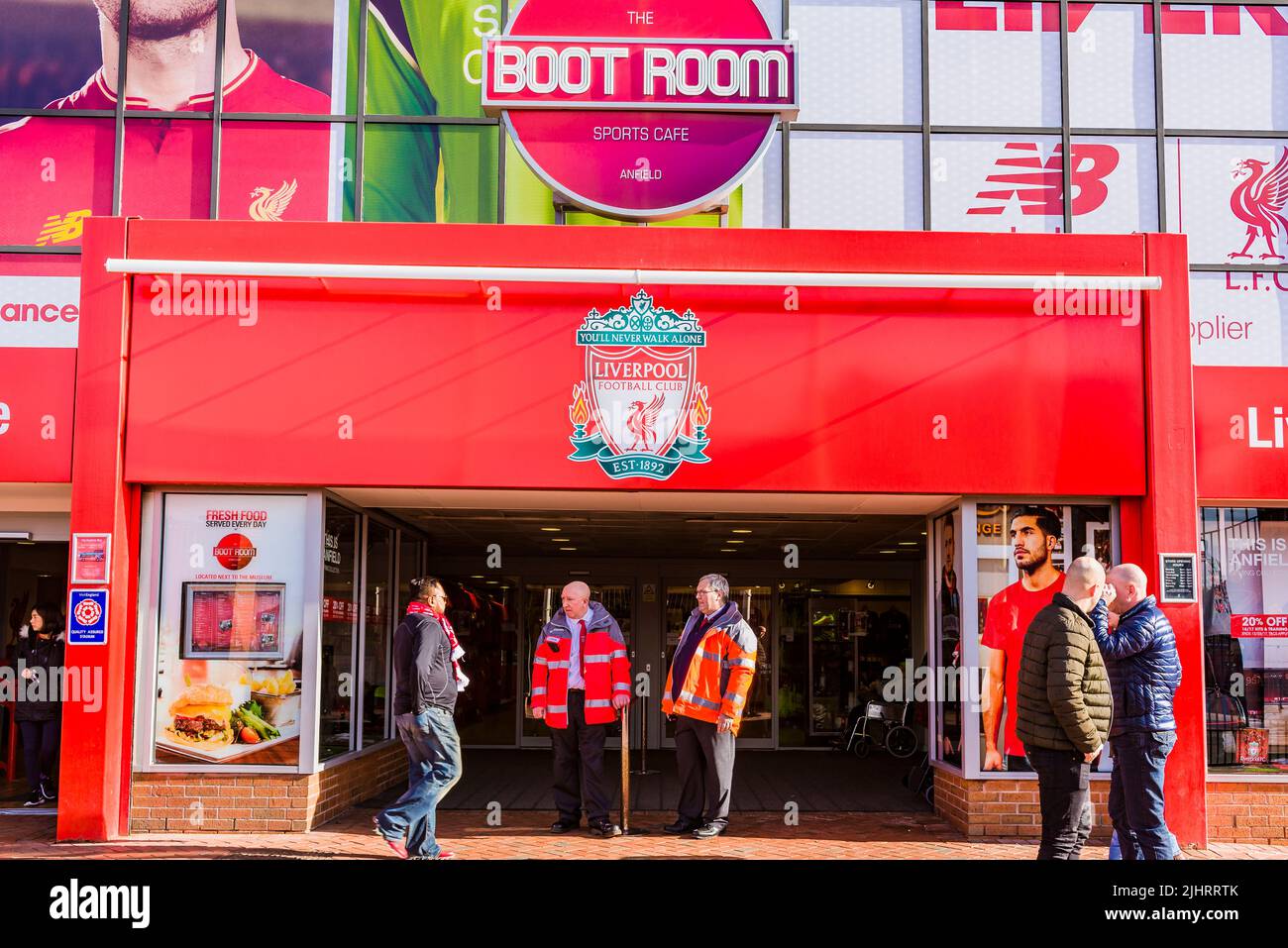 Boot Room, cafetería, fuera del estadio Anfield. Anfield, Liverpool, Merseyside, Lancashire, Inglaterra, Reino Unido Foto de stock