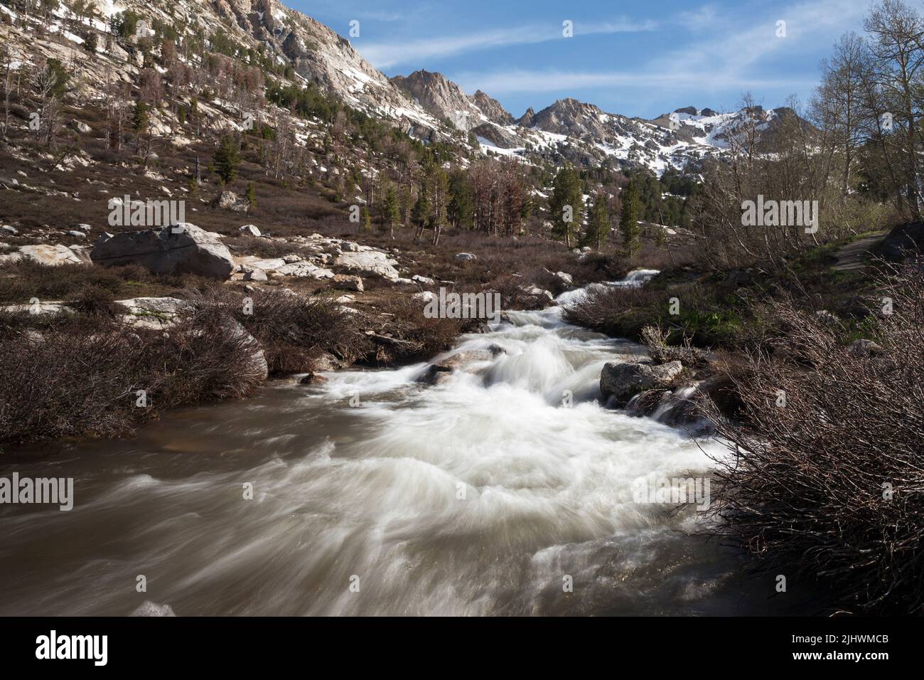 Lamoille Creek fluye de las Montañas Ruby en Lamoille Canyon cerca de Elko, Nevada. Foto de stock