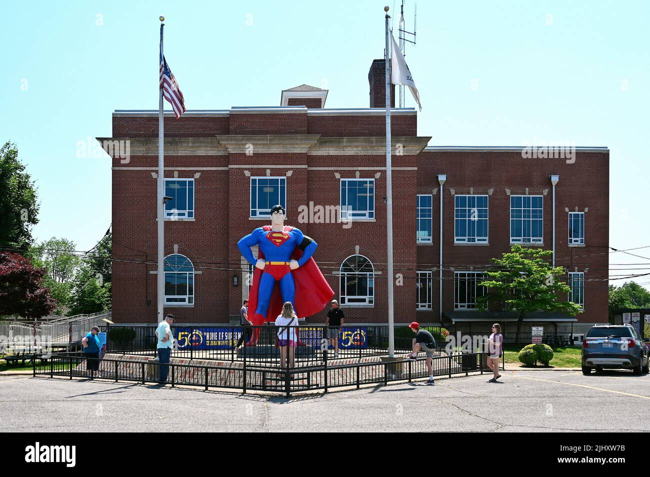 Estatua de Superman en el distrito histórico de Metropolis, Illinois, Estados Unidos de América Foto de stock