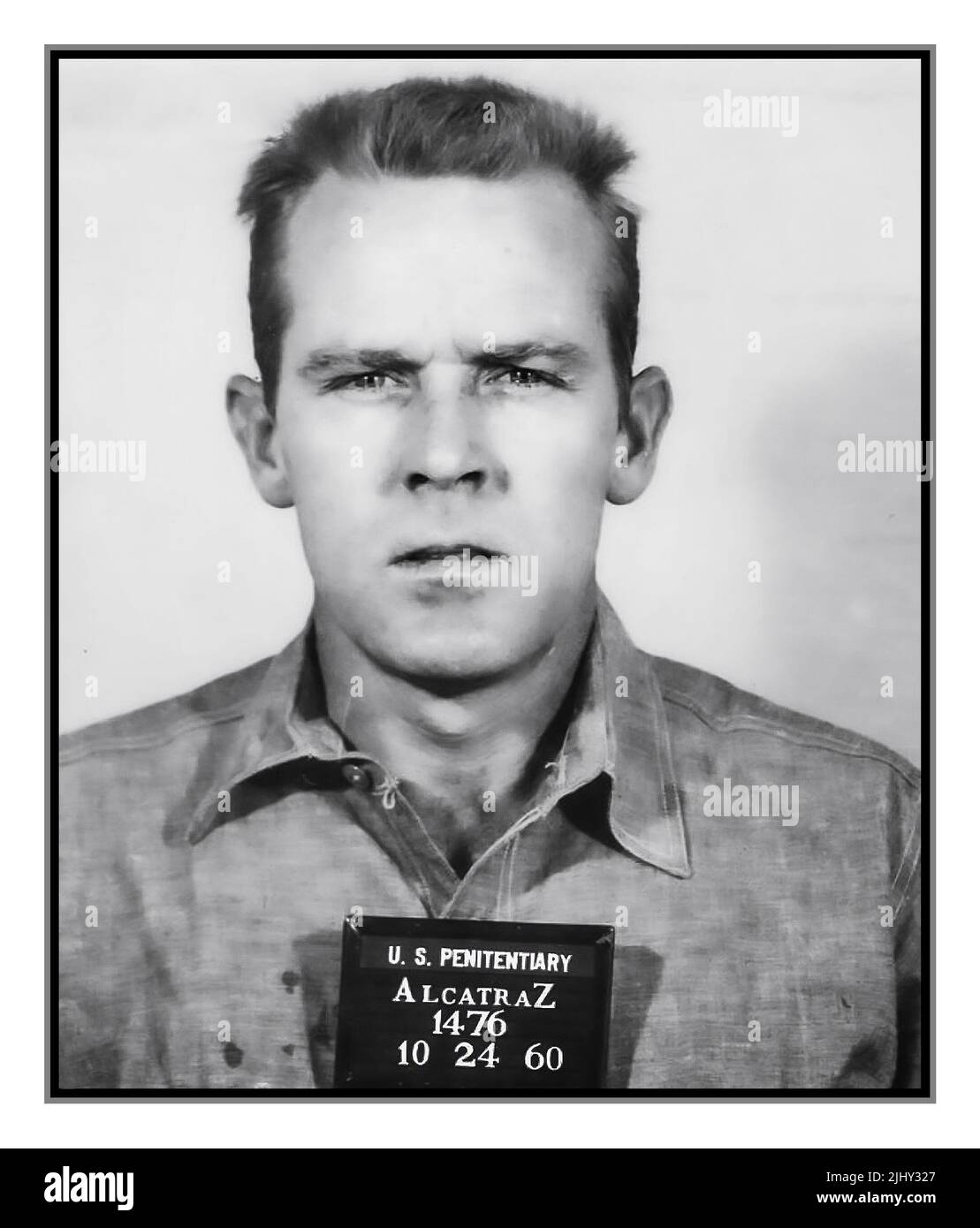 PRISIÓN ALACATRAZ PRISIONERO DE MUGSHOT John Anglin No 1476, famoso criminal estadounidense por escapar de Alcatraz 1960 Alcatraz San Francisco California USA Foto de stock