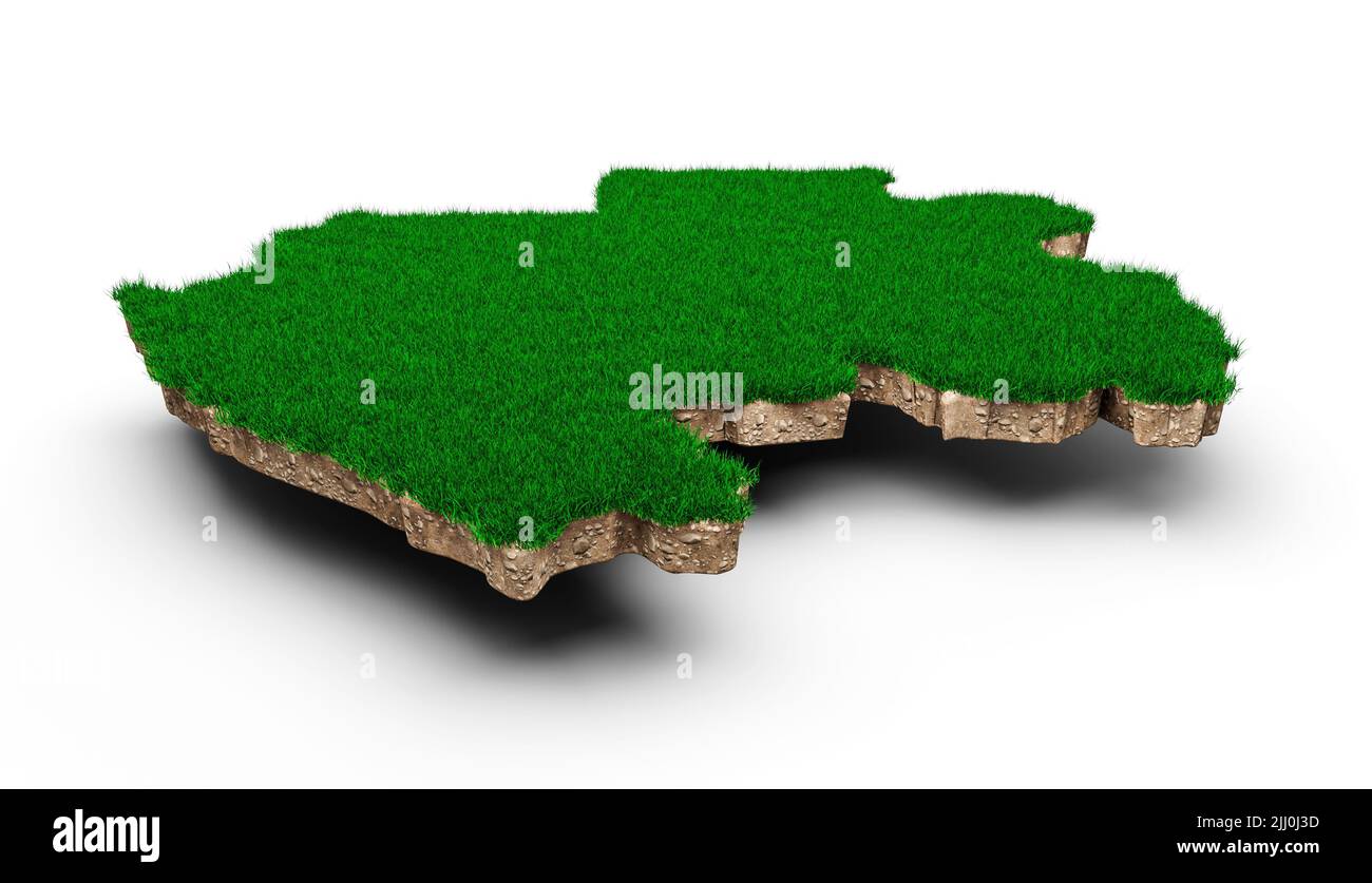 Una ilustración de 3D del mapa de Gabón con una sección transversal de geología del suelo sobre fondo blanco Foto de stock