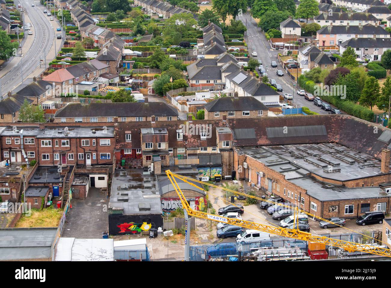 Imagen aérea de Clifton capturada desde el tejado de Southchurch Court, Nottinghamshire, Inglaterra, Reino Unido Foto de stock