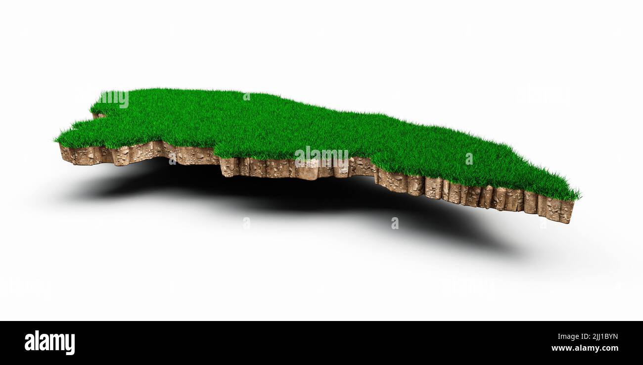 Una ilustración de 3D del mapa de Honduras con sección transversal de geología del suelo con hierba verde Foto de stock
