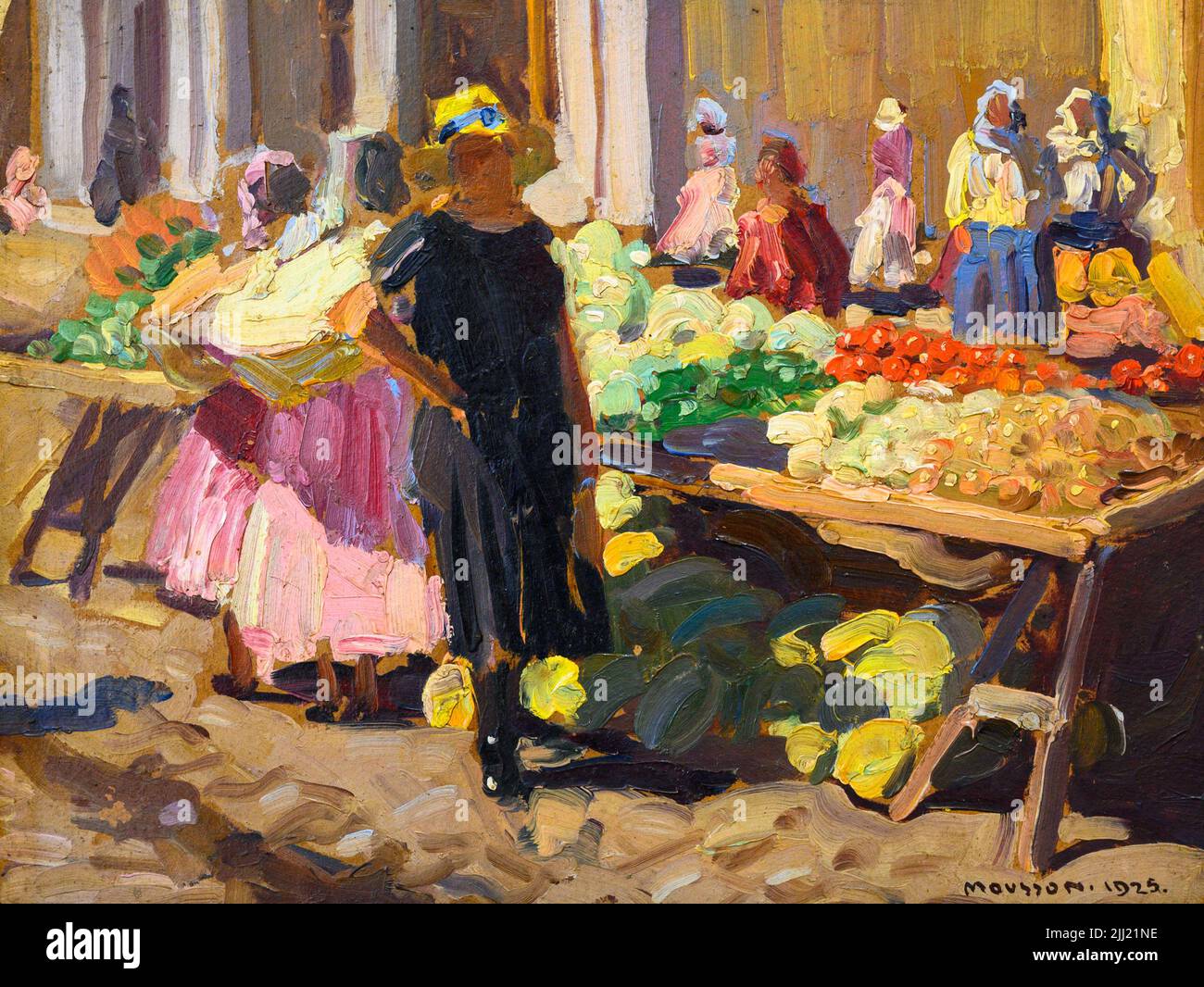 'Mercado de verduras' (1925) de Jozef Teodor Mousson (1887-1946). Aceite sobre cartón. Foto de stock