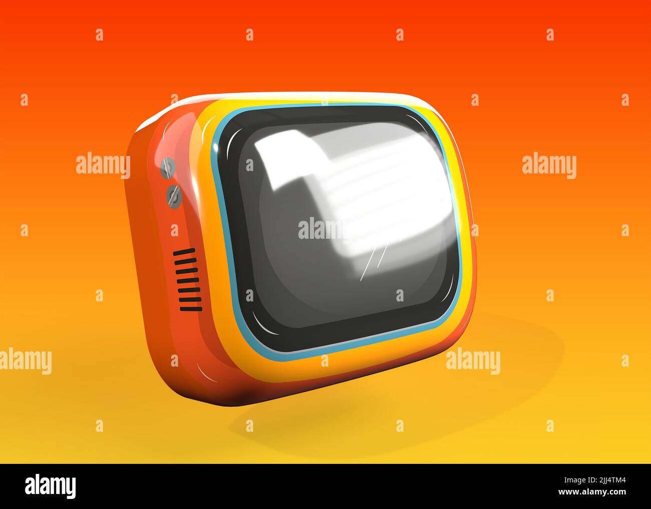 Retro TV 3D Renderece sobre un colorido fondo naranja y amarillo Foto de stock