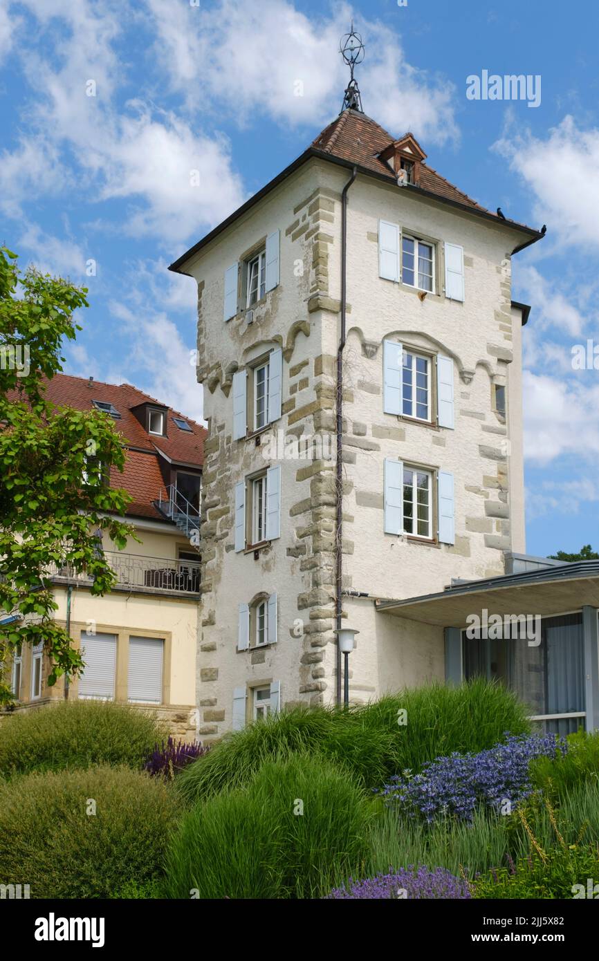 Alemania, Baden-Wurttemberg, Uberlingen, exterior de la torre histórica Foto de stock