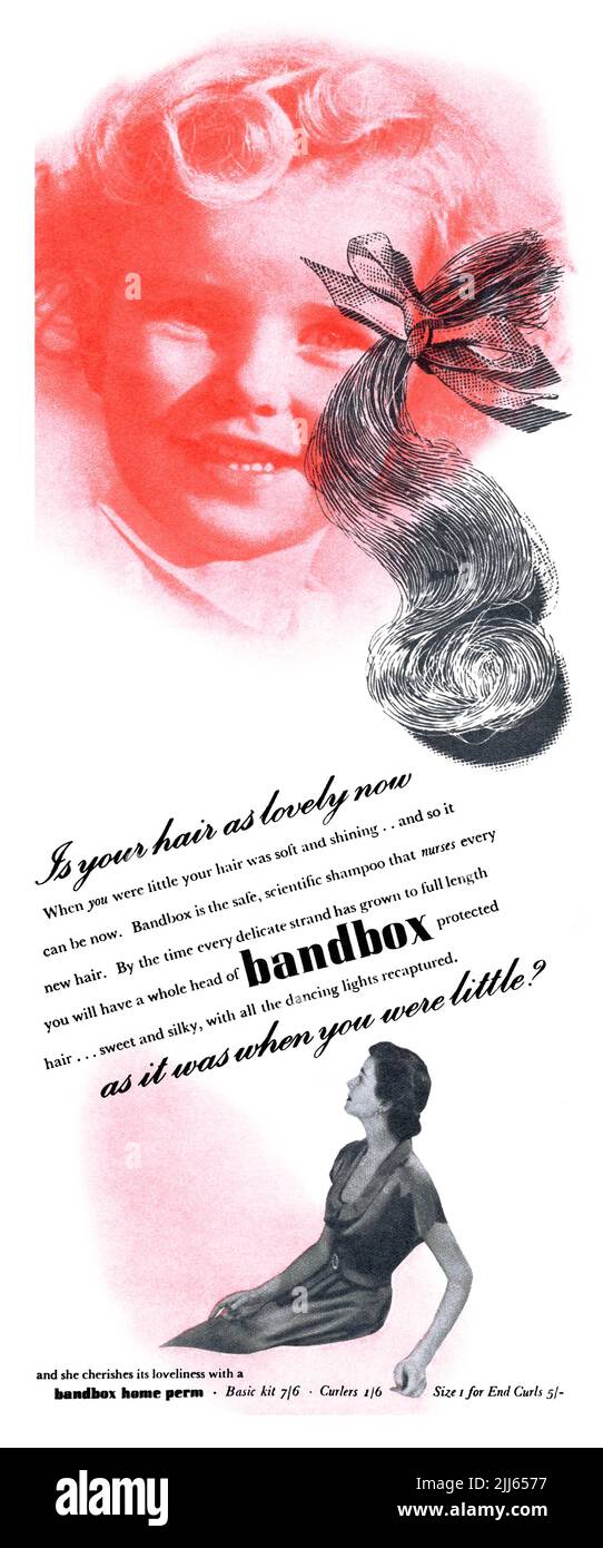 1949 Anuncio británico para el champú Bandbox. Foto de stock