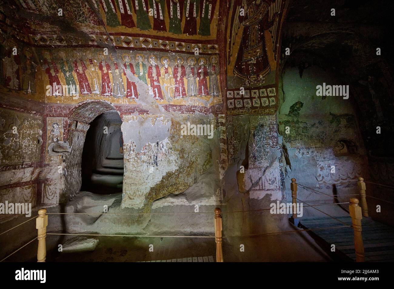 Frescos dentro de la iglesia de la serpiente o iglesia de Yilanli, valle de Ihlara o valle de Peristrema, Ihlara, provincia de Aksaray, Guzelyurt, Capadocia, Anatolia, Tu Foto de stock