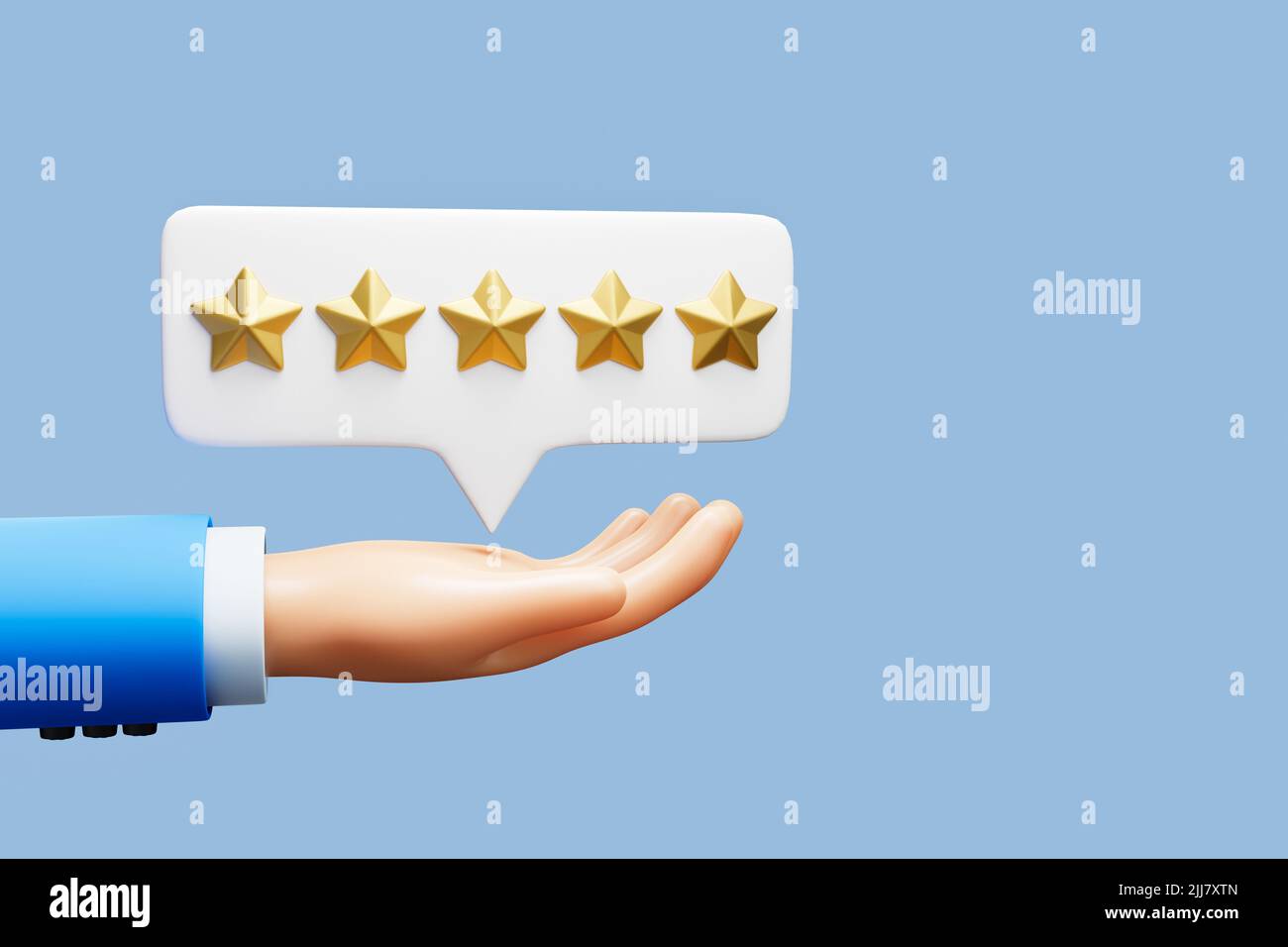 3D mano de dibujos animados mano positiva cliente calificación estrella revisión Icono de comentarios de servicio de negocio. ilustración 3d. Foto de stock
